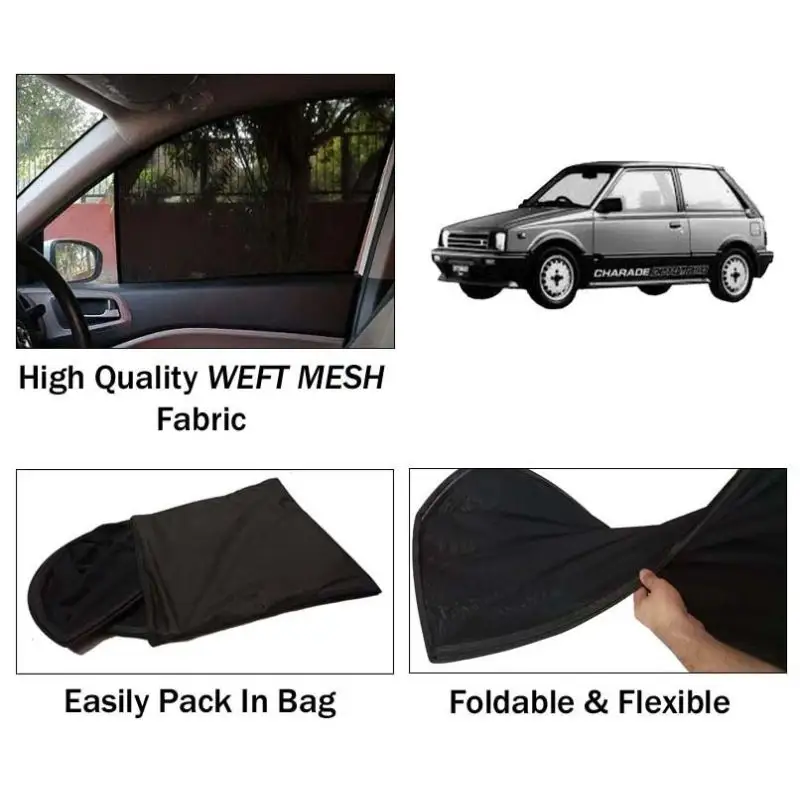 Daihatsu Charade 1984 - 1986 Sun Shades | Foldable | Mesh Fabric | Flexible Rods | Dark Black | Packed In Bag