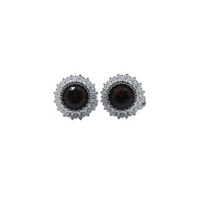 Cufflers Designer Cufflinks CU-4002 with Free Gift Box – Silver Circle Shape with Silver Flower Design and Mid Red Crystal