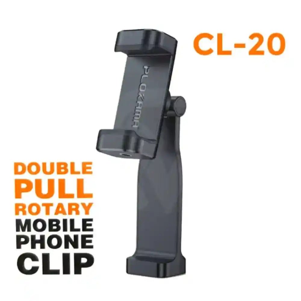 Plokama CL20 Premium 360° Tripod Phone Mount Universal 1/4 Inch Screw Mobile Holder | Adjustable Grip Portrait Landscape Rotation Stand for Smartphone Photography Videography | Vlogging Live Streaming