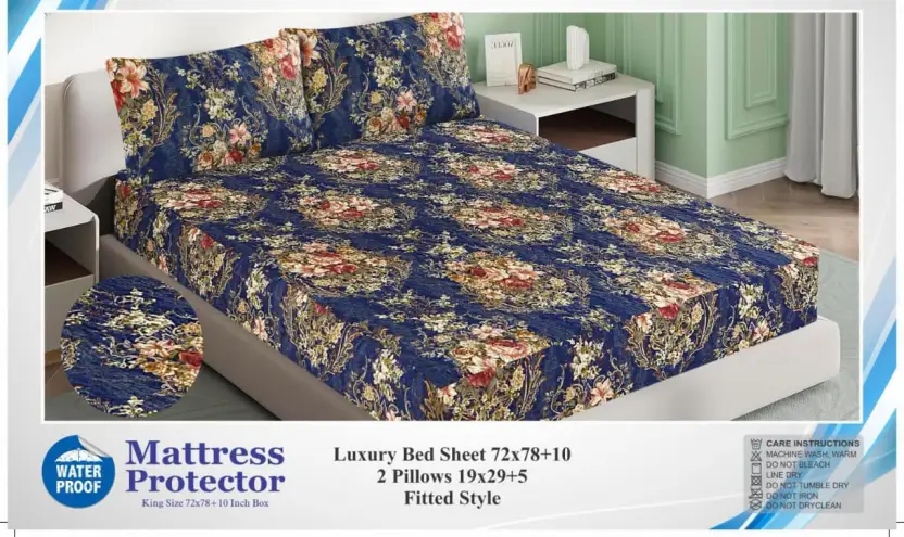 Printed Fancy Quilted Waterproof Mattress Fitted BedSheet With Pillows