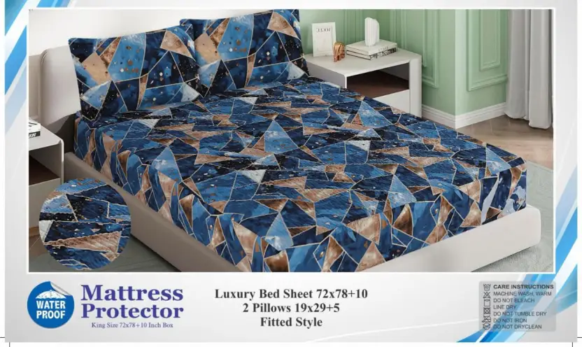 Printed Fancy Quilted Waterproof Mattress Fitted BedSheet With Pillows