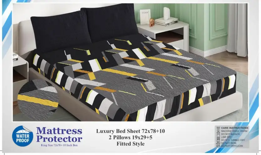 Printed Fancy Quilted Waterproof Mattress Fitted BedSheet With Pillows