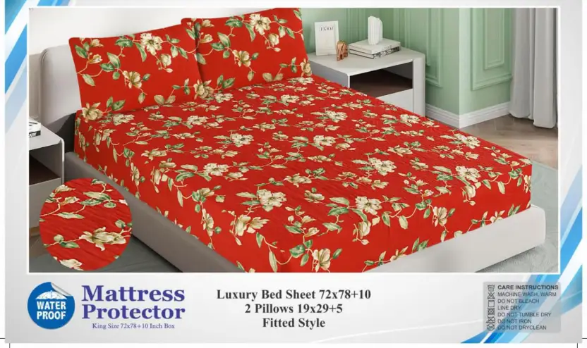 Printed Fancy Quilted Waterproof Mattress Fitted BedSheet With Pillows