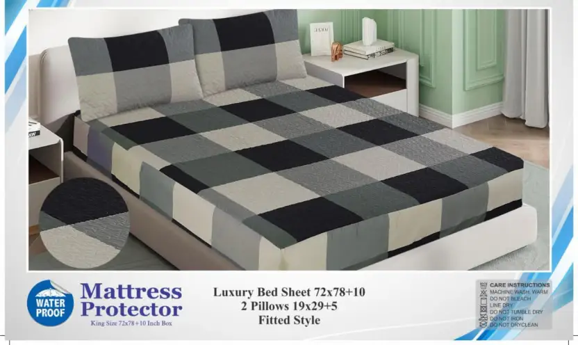 Printed Fancy Quilted Waterproof Mattress Fitted BedSheet With Pillows