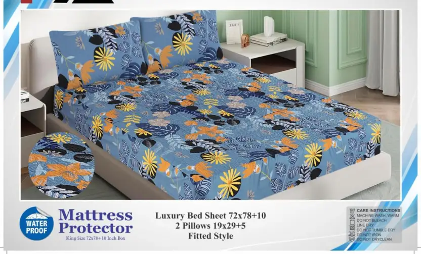 Printed Fancy Quilted Waterproof Mattress Fitted BedSheet With Pillows