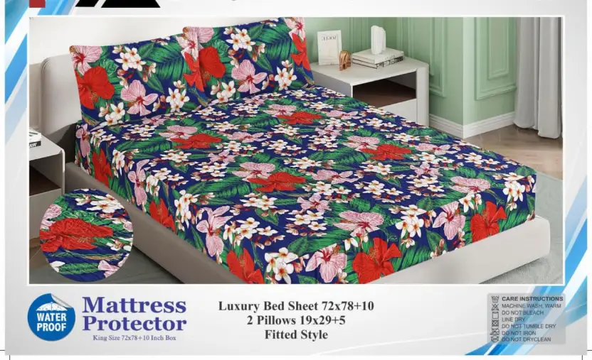 Printed Fancy Quilted Waterproof Mattress Fitted BedSheet With Pillows