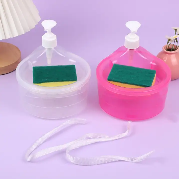 2-in-1 Kitchen Soap Dispenser with Sponge Holder – Multi Color Liquid Soap Pump Caddy for Sink Organizer & Easy Dishwashing | Bathroom Accessories Pakistan