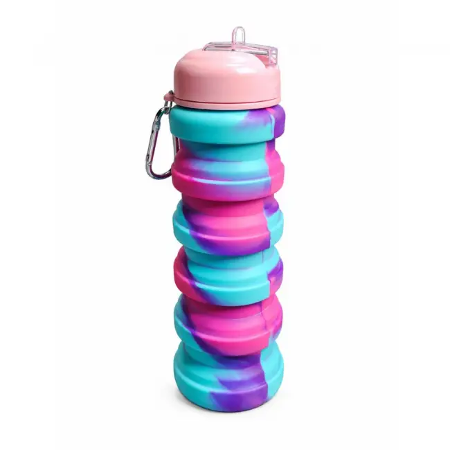 Collapsible Silicone Water Bottle 500ml – Foldable Silicone Water Bottle, Silicone Sports Bottle, Tie Dye Water Bottle & Travel Water Bottle with Carabiner Clip, Leakproof Flip-Top Straw Lid, BPA-Free