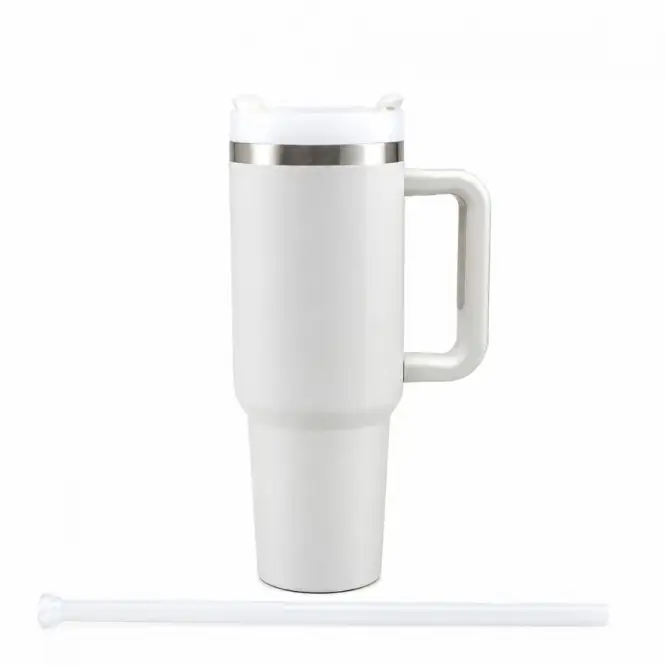 LuxeGrip 40oz Insulated Tumbler – Stainless Steel Travel Mug with Handle, Insulated Cup with Straw, Thermal Travel Tumbler & Leak-Resistant Travel Mug with Splash-Resistant Lid & Reusable Straw | Hand