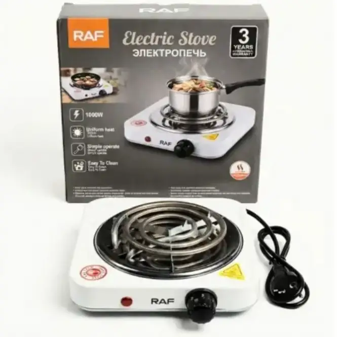 RAF 1000W Single Burner Electric Stove – Portable Hot Plate, 1000W Electric Stove & Countertop Cooking Appliance with Spiral Heating Coil, Adjustable Temperature Knob, Indicator Light & Power Cord | H