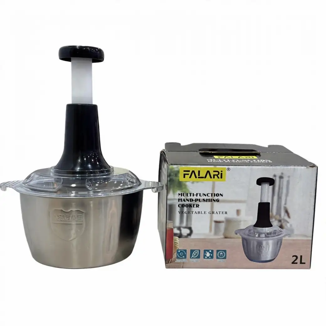 FALARI 2L Stainless Steel Multi-Function Hand-Pushing Vegetable Chopper & Food Grater, Heavy-Duty Non-Electric Manual Food Processor, Press-Pump Salad Maker, Herb & Meat Mincer, Garlic & Onion .