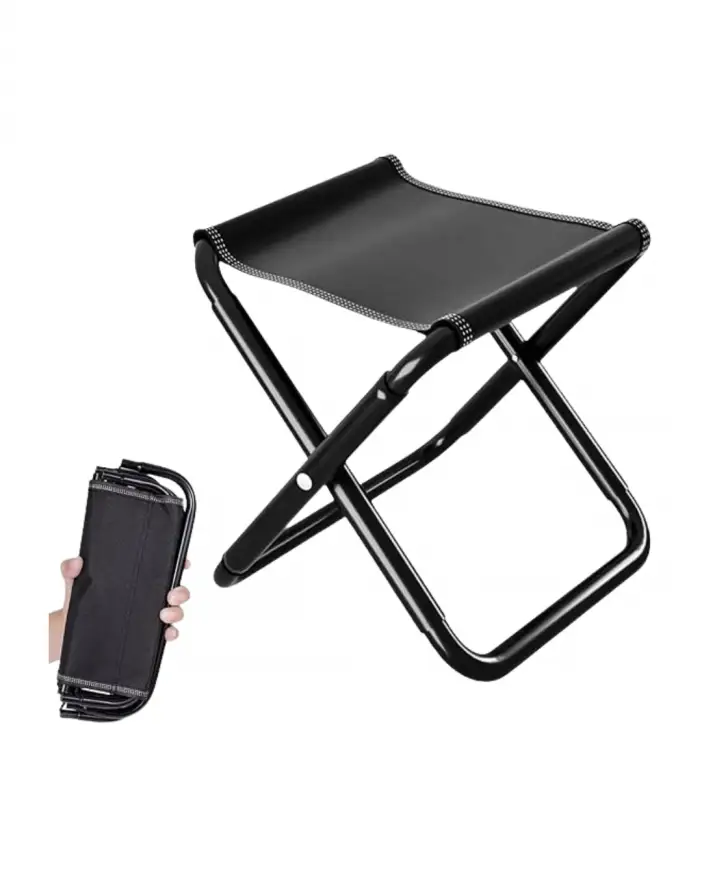 Portable Fully Foldable Steel Folding Stool with Carrying Pouch, Lightweight and Durable Collapsible Seat for Camping, Fishing, Hiking, Picnics, Outdoor Activities, Travel, Garden, Home, Office