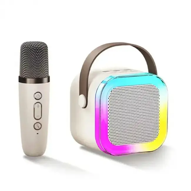 RGB Multipurpose Rechargeable Portable Karaoke Speaker with Colorful LED Lights, Wireless Bluetooth Audio, Built-in Microphone, High-Quality Sound, Portable Design, USB Charging, Hands-Free Calling, M