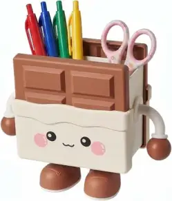Chocolate Bar Desk Organizer Pen Holder, Mini Kids Office and Student Stationery Storage Bin, Cute Candy-Shaped Pencil Holder for Pens, Pencils, Markers, Brushes, and Small Office Supplies, Creative D