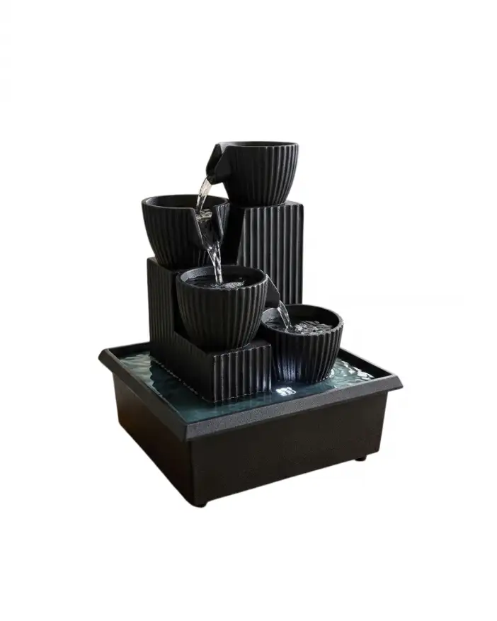Tabletop Water Fountain with LED Lights, Decorative Indoor Waterfall Fountain for Home Office Bedroom Living Room Desk Decoration, Relaxing Flowing Water Feature, Modern Mini Desktop Fountain