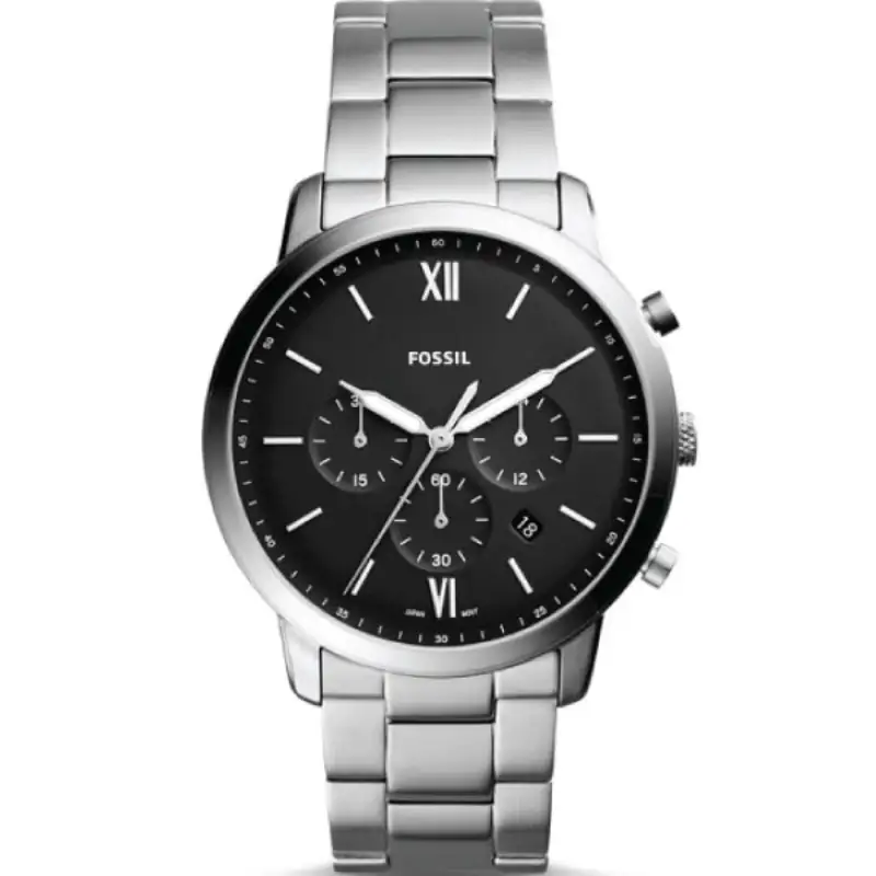 Fossil Neutra Silver Stainless Steel Black Dial Chronograph Watch For Gents - FS5384