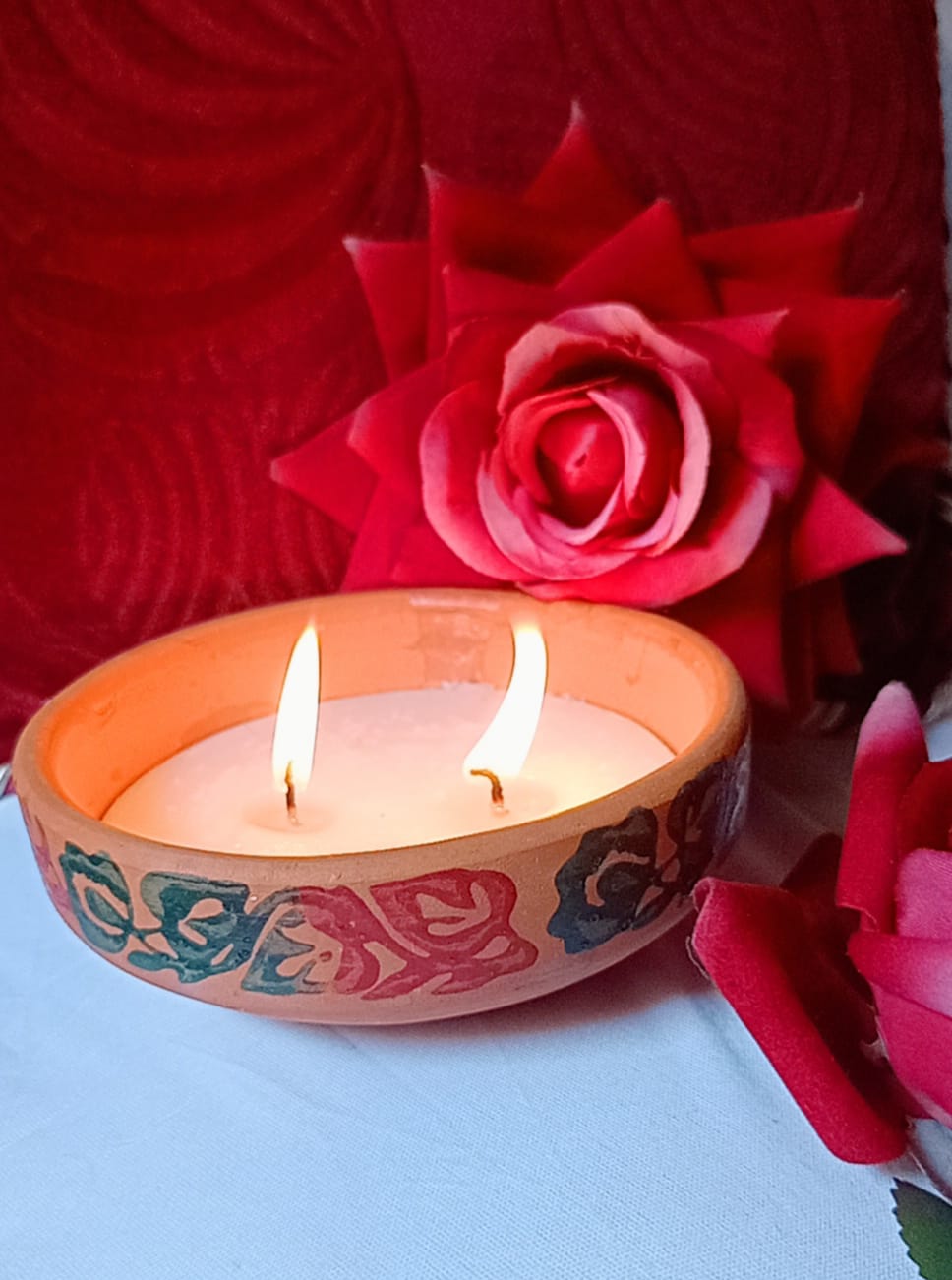 CANDLES CITY -- SCENTED DIYA WAX CANDLE / BEAUTIFUL SCENTED CLAY BOWL DIYA (12 cm Diameter)