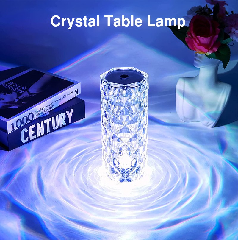 LED Crystal Table Lamp Rose Light Projector, 16 Colors Touch RGB Adjustable Diamond Atmosphere Light USB Touch Night Light