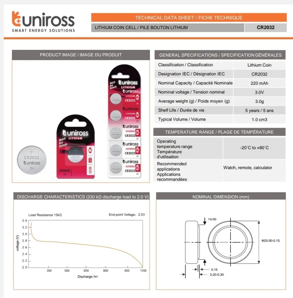 Uniross Original Cr 2032 Lithium Button Coin Battery Cell ( 5 Pcs )