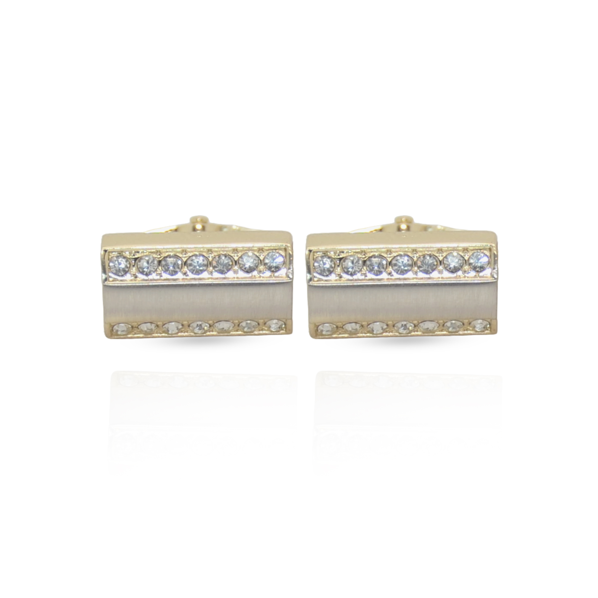 Cufflers Classic Mate Gold Rectangle Crystal Cufflinks – CU-0015 with Free Gift Box