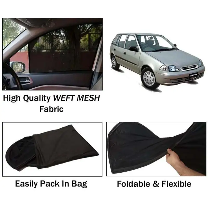 Suzuki Cultus 2006 - 2016 Sun Shades | Foldable | Mesh Fabric | Flexible Rods | Dark Black | Packed In Bag