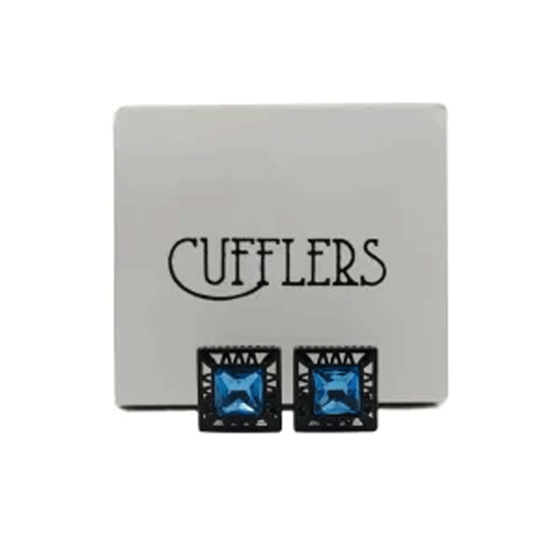 Cufflers Men’s Crystal blue stone Engraving Exclusive Cufflinks For Gifts with Gift Box – CU-2040