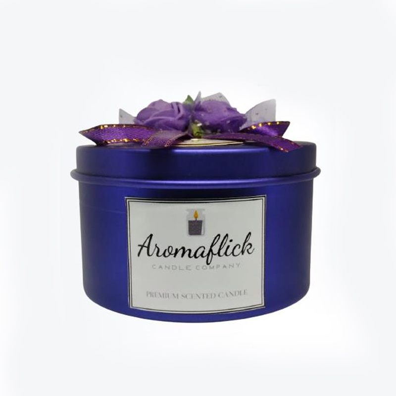 Amora Flick Scented Candle with Beautiful Purple Tin