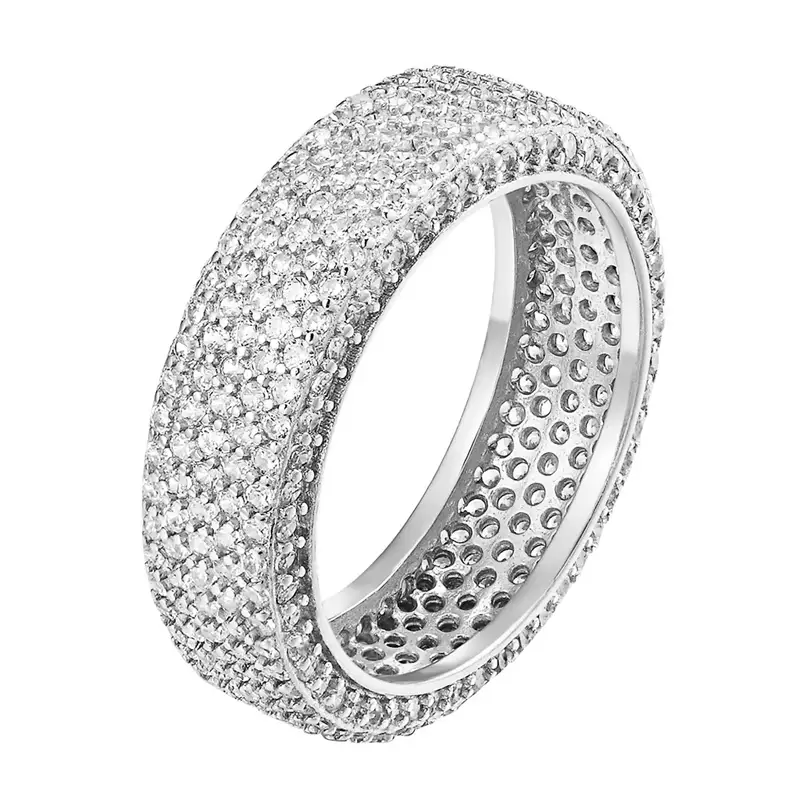 Womens Round Cut Sterling Silver Eternity Wedding Band Bridal