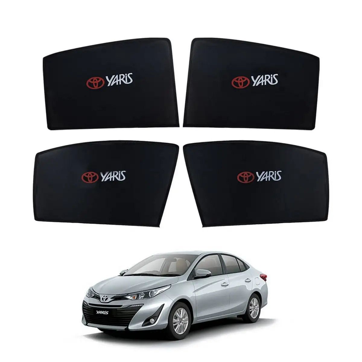 Toyota Yaris High Quality Sun Shade with Logo 4Pcs - Black - 2020-21