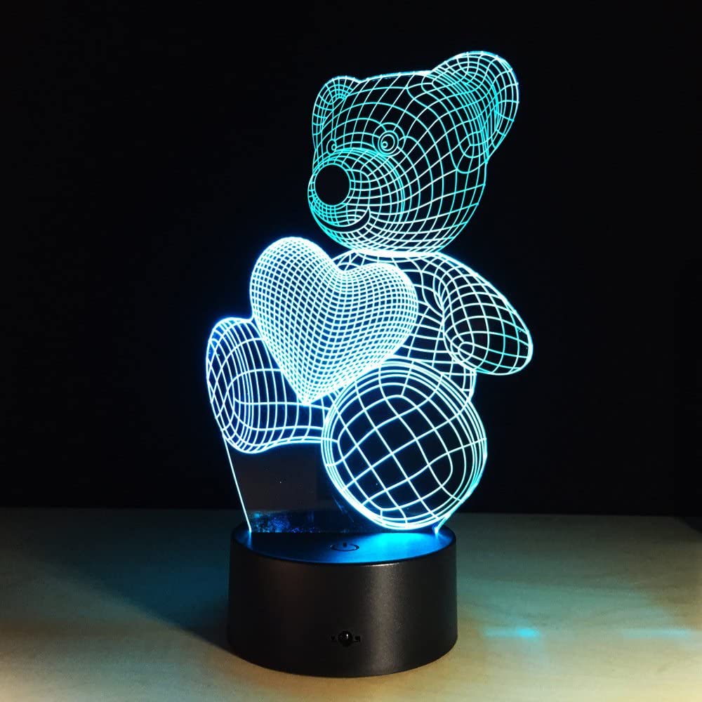 Teddy Bear Night Lights 3D Optical Illusion Lamp Bedside  Table Lamp