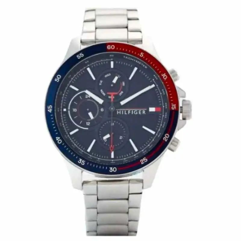 Tommy Hilfiger Men's Bank Round Shape Stainless Steel Chronograph Wrist Watch 46 mm - Silver - 1791718