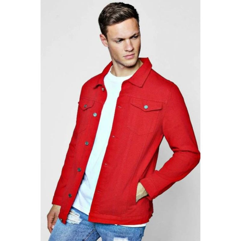 Aesthetic Gen Red Denim Jacket Unisex