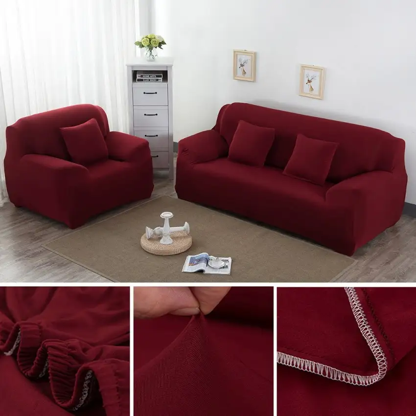 Mahroon Sofa Cover 5 Seater (3+1+1) | Stretchable 5 Seater Sofa Covers Set | Elastic Fitted Solid Color Jersey Cover Jumbo Size | Comfortable Couch Cover | Narmo Gudaz