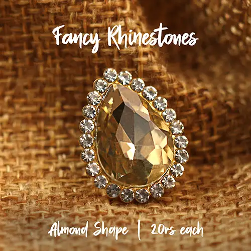 Almond Shape Rhinestone with Diamonds Border - 12 Pieces (1 Dozen) in Champagne Color