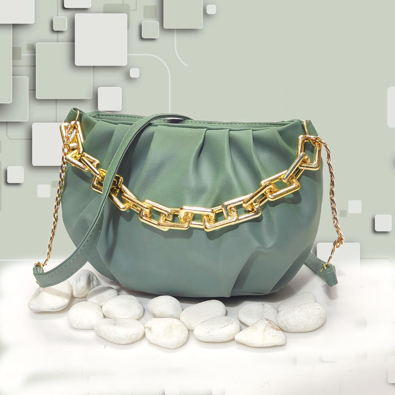 Stylish Golden chain Bag ( Grape Green )