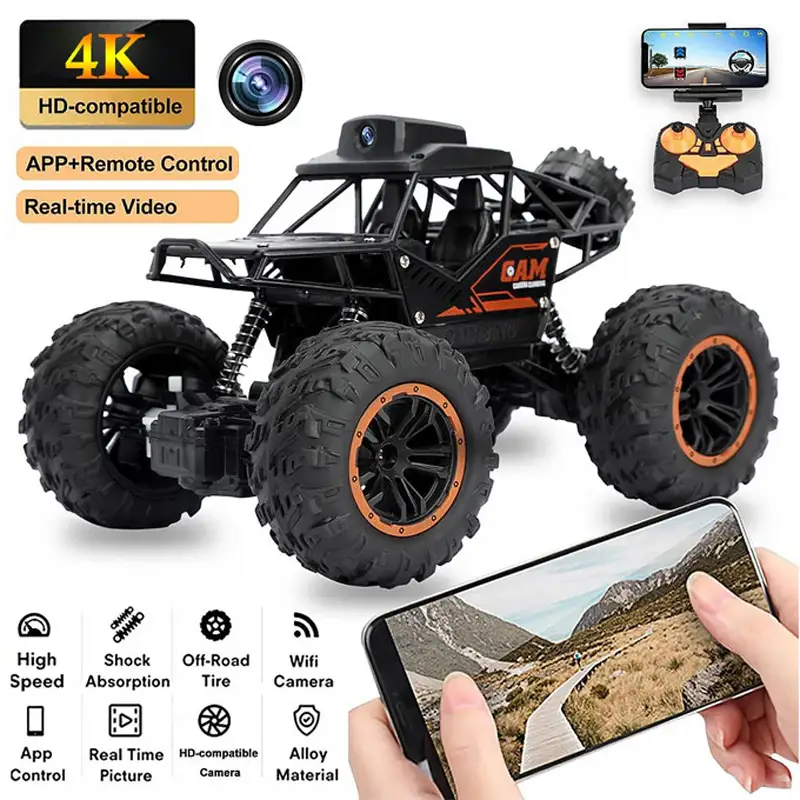 Remote Control Car With Camera WiFi 720P HD FPV Camera, 2.4Ghz 1:18 Scale Off-Road Remote Control Rechargeable Monster Truck Toys for Boys