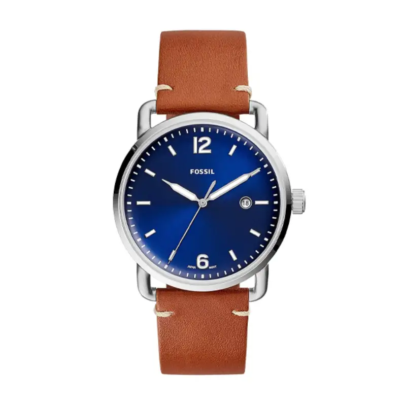 Fossil Commuter Brown Leather Strap Blue Dial Watch For Gents - FS5325