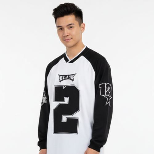 Aesthetic Gen Contrast Paneled V-neck Full Sleeve T-shirt Streetwear Letter Print - 1684