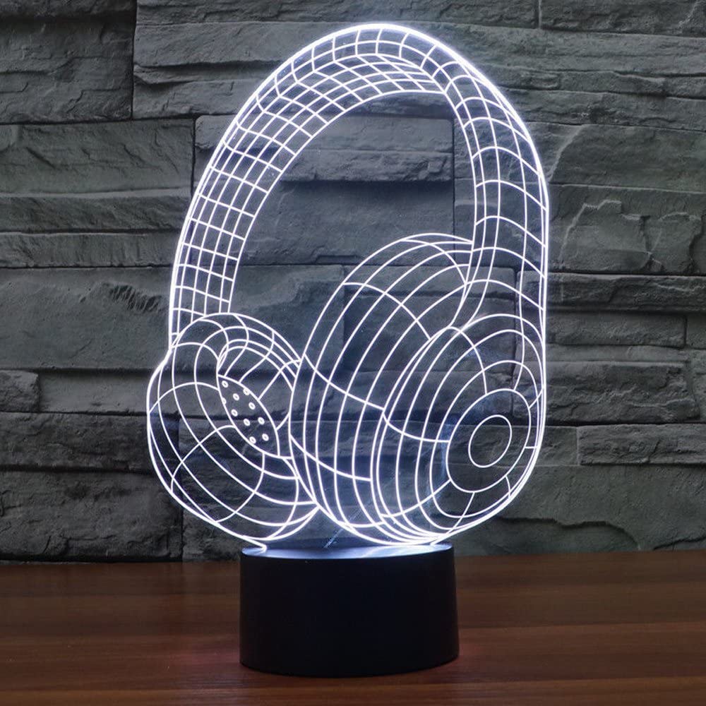 Headphone 3D LED Night Light 3D Optical Illusion Lamp Bedside Table Lamp