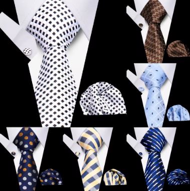 Elegant Classic Men’s Gift Set – Luxury Striped Necktie, Handkerchief & Cufflinks (3 Pcs) – Business, Wedding, and Party Suit Accessories