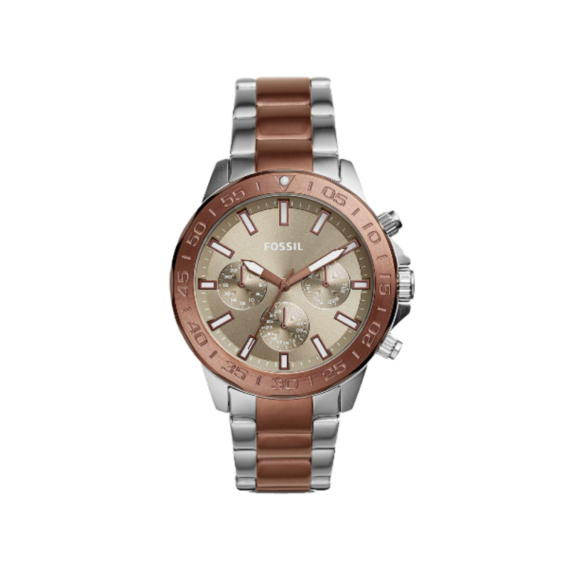 Fossil Bannon Multifunction Two-Tone Stainless Steel Brown Dial Chronograph Quartz Watch for Gents – BQ2502