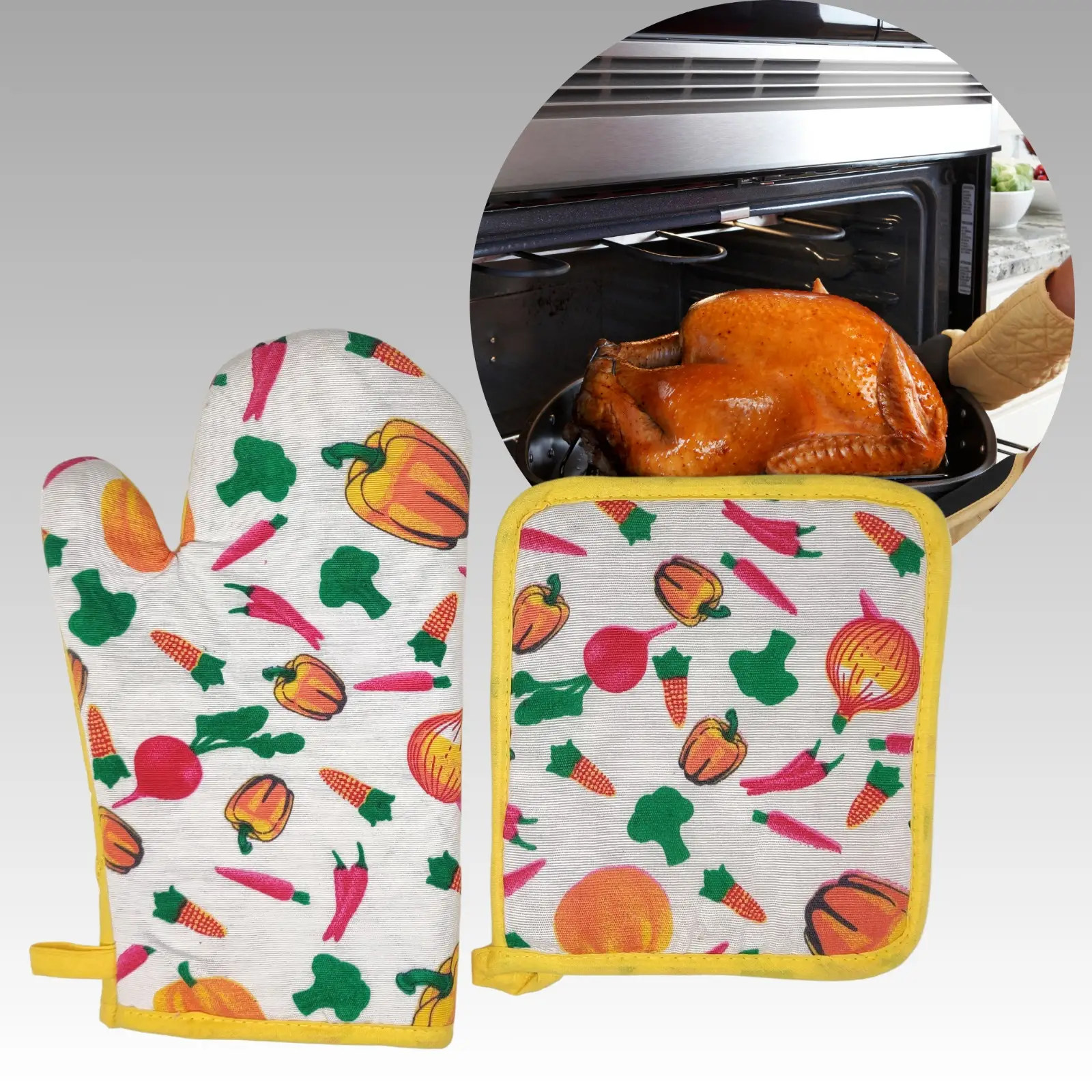 Oven Gloves and Pot Holder Set – Heat-Resistant and Durable Kitchen Essentials for Safe Cooking and Baking