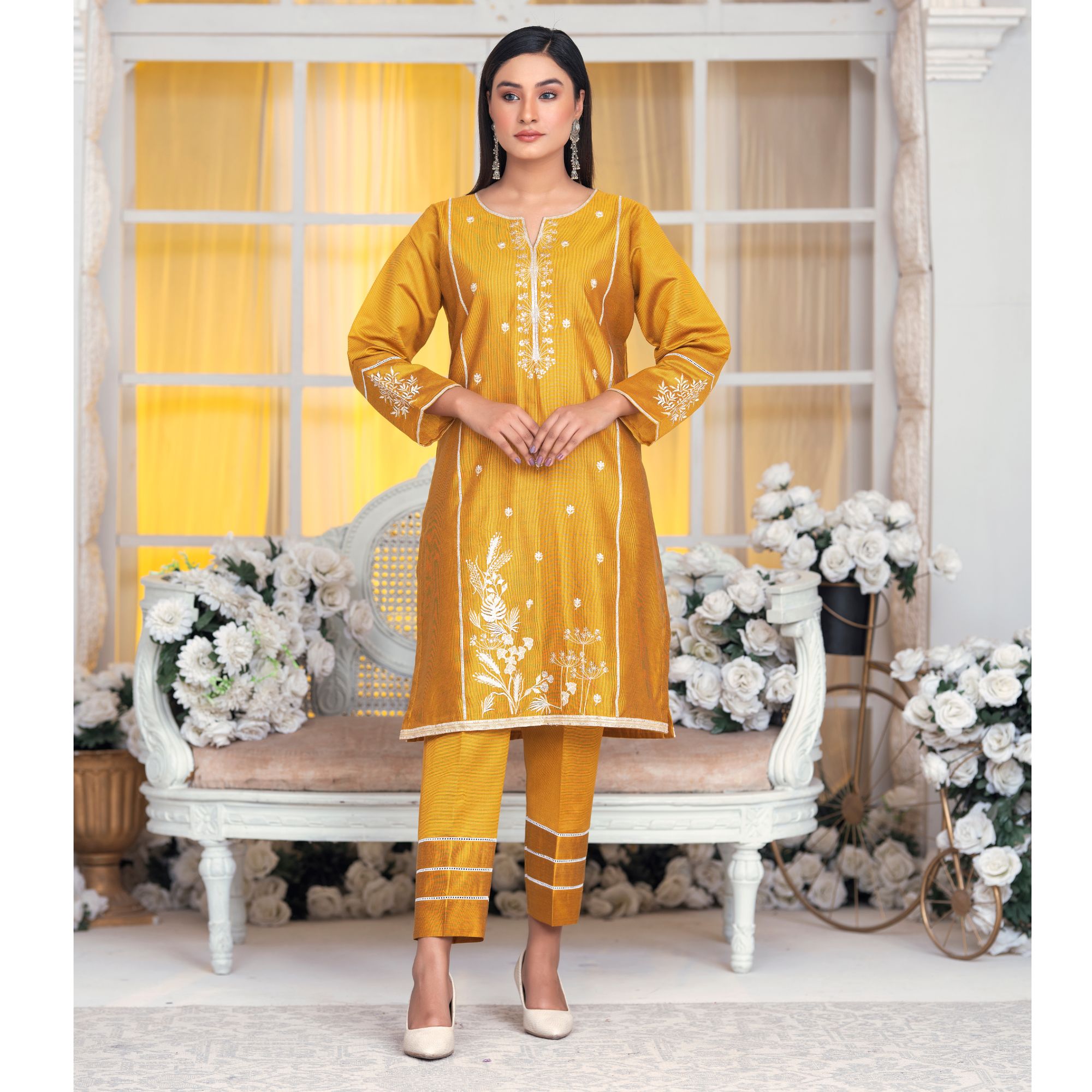 Bint Al Bilaad Embroidered Suit Ready to Wear Embroidered Khadi Viscose fabric Shirt Trouser (2 PIECE) #BB-002