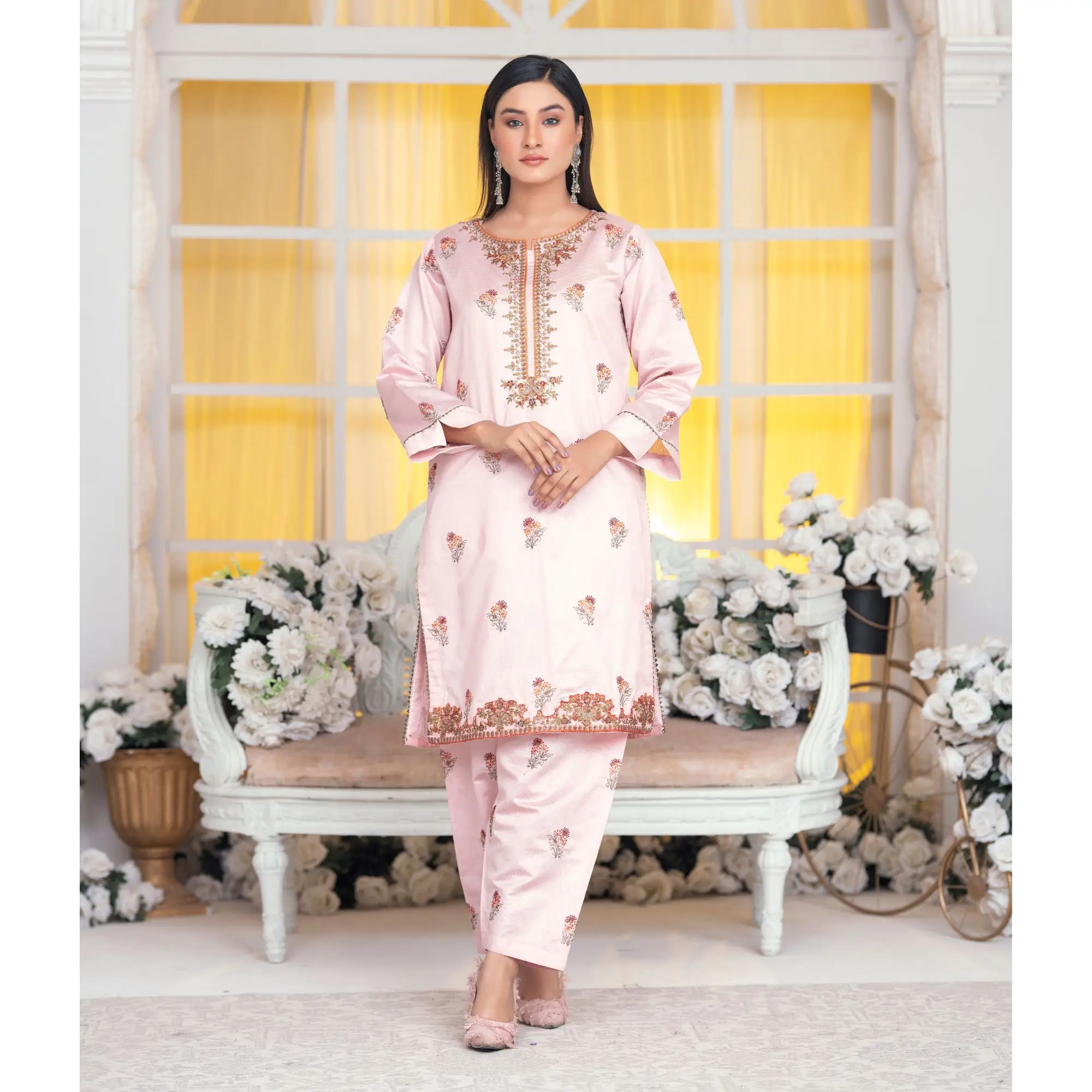 Bint Al Bilaad Embroidered Suit Ready to Wear Embroidered Khadi Viscose fabric Shirt Trouser (2 PIECE) #BB-001