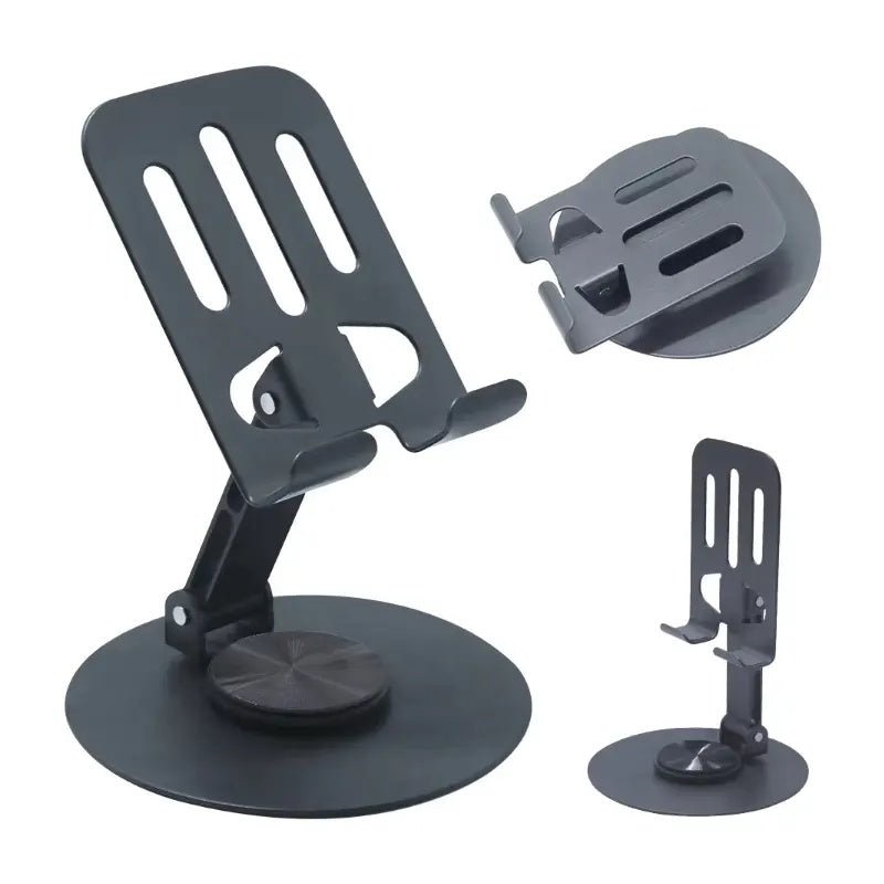 Universal Full Metal Mobile Phone Stand 360° Rotating Aluminum Alloy Base Desktop Tablet Holder | Adjustable Folding Bracket Mount for iPad Cellphone Smartphone | Pocket Size Portable Desk Reading Vid
