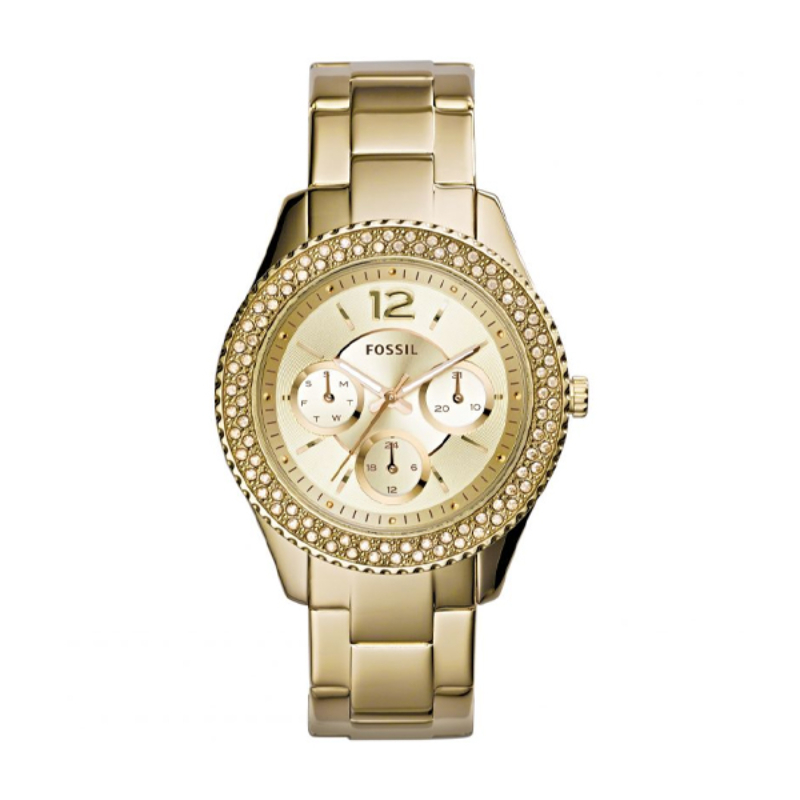 Fossil Stella Gold Stainless Steel Gold Dial Watch For Ladies - ES3589