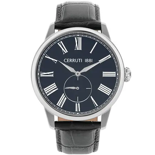 Cerruti Men's ALBIANO Round Shape Leather Band Analog Wrist Watch 44 mm - Black - C CRWA26303