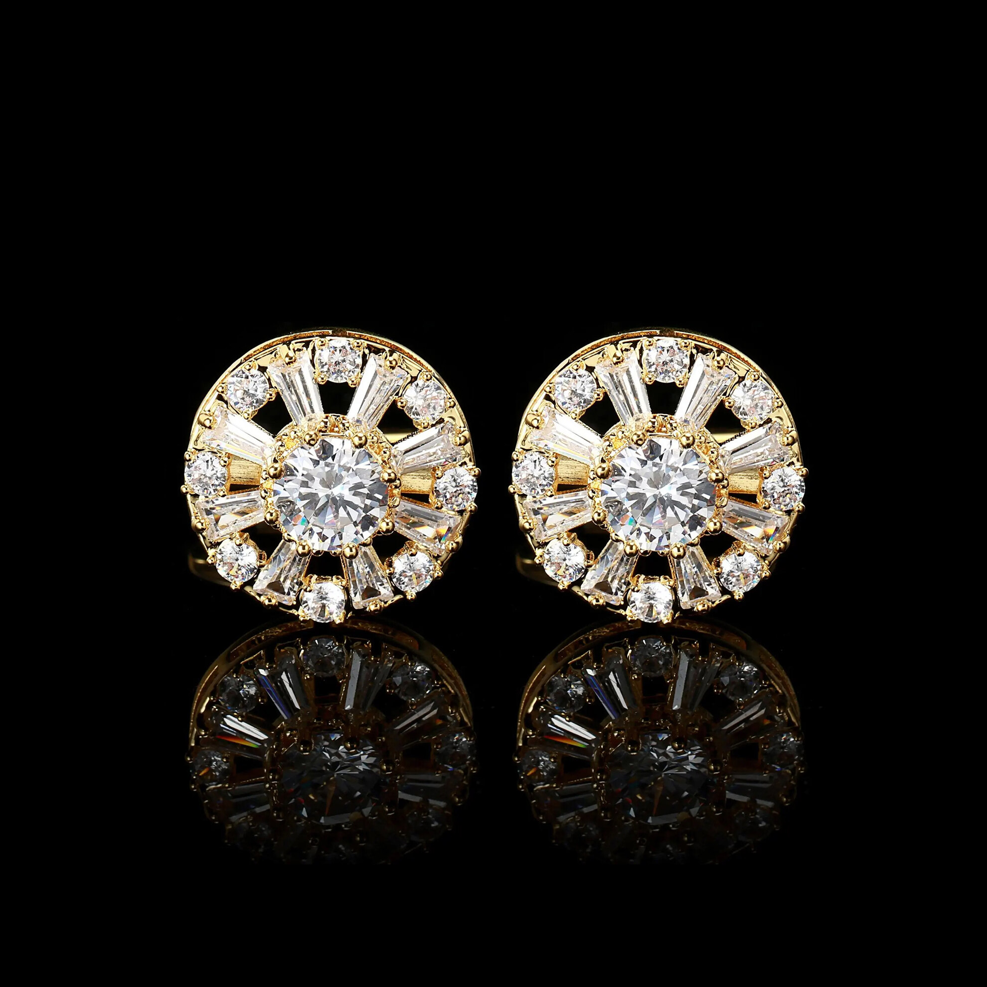 Cufflers Designer White Round Diamond Cufflinks 3016-C | High-Quality Copper Crystal | Free Gift Box