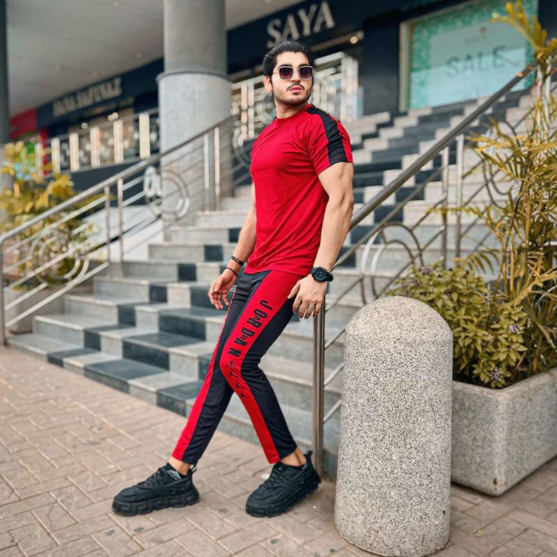 Red & Black Jordan Printed Tracksuit For Men