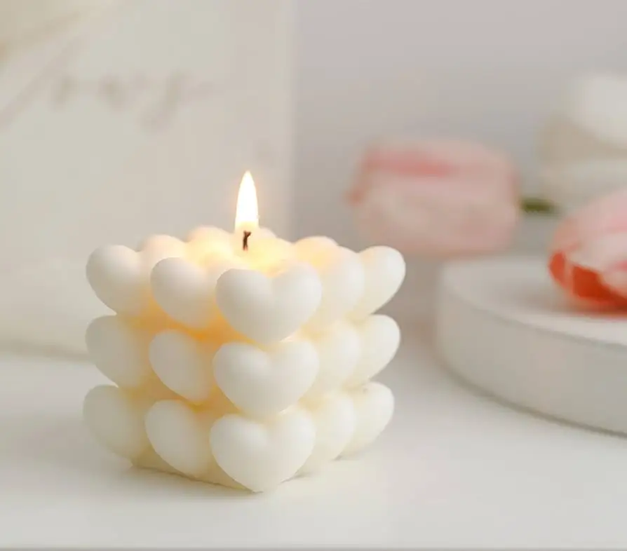 CANDLES CITY -- UNSCENTED HEART CUBE CANDLE/ 3 LAYER HEART CANDLE/ VALENTINE GIFT CANDLE